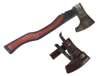 Damascus Axe With Leather Sheath - #S13-2