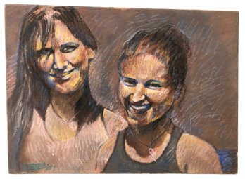 Oil Pastel Female Portrait Painting On Canvas, Signed - #C2