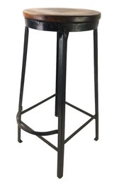 Rustic Wood & Metal Bar Stool - #FF