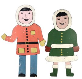 Vintage Metal Cutout Eskimo Girl/Boy Folk Art Ice Cream Shop Signs  - #SW-7