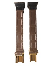 Pair Of Victorian Painted Wood Newel Posts - #BR