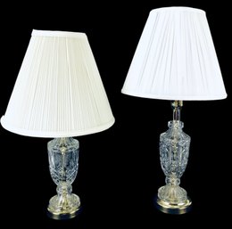 Vintage Cut Glass Table Lamps With Shades (WORKS) - #S9-5