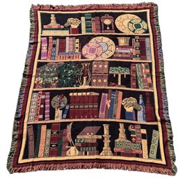 Vintage Goodwin Weavers Library Bookshelf Cotton 4X5 Throw Blanket - #S9-2