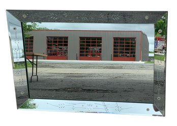 Hollywood Regency Style Floral Etched Wall Mirror - #BR