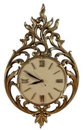 Mid-Century Modern Syroco Gilt Wall Clock (WORKS) - #S11-5