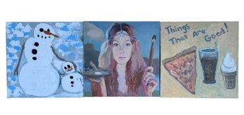 Trio Of Pop Art Acrylic On Canvas Paintings - #A8