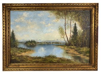 Kurt Moser (Germany, 1926-1984) Signed Lakeside Landscape Oil On Canvas Painting - #BR-7