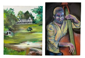 Musician Pastel Portrait Drawing & Countryside Landscape Oil On Canvas Painting - #BT
