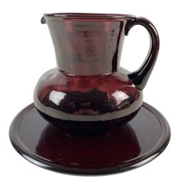 Vintage Hand Blown Amethyst Glass Pitcher & Tray - #S11-1