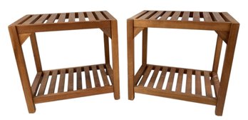 Teak Wood Slatted Side Tables - #FF