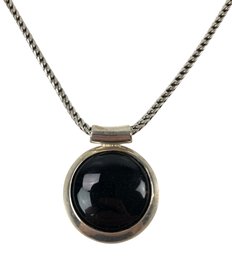 Sterling Silver Onyx Pendant Necklace (Made In Italy) - #JC-B
