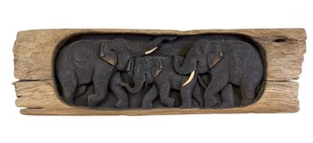 Wall Mount Wood Elephant Relief Sculpture - #S9-4
