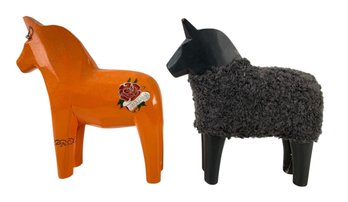 IKEA Punk Rock Dala Horse & IKEA Stolle Black Dala Horse Wooden Figures - #S1-5