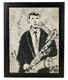 Jazz Musician Portrait Oil Painting On Canvas, Signed - #SW-4