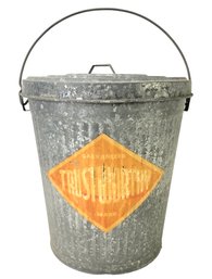 Vintage TRUSTWORTHY Galvanized Ware Trash Bin With Lid - #S14-4