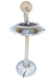 Galvanized Water Fountain With Wrought Iron Base, Couple Under A Parasol - #FF