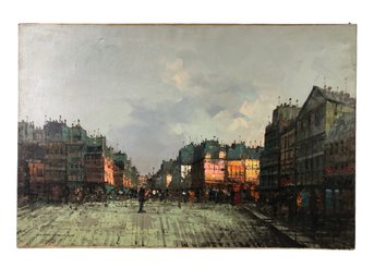 Mid-Century Urban Landscape Oil On Canvas Painting, Signed - #B2