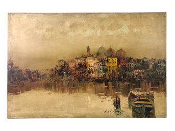 Venetian Landscape Oil On Canvas Painting, Signed - #B2