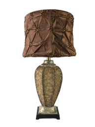 Gold Tone Table Lamp With Taffeta Pinwheel Lamp Shade (WORKS) - #S16-5