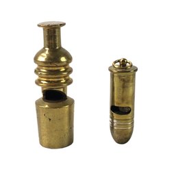 1881 Brass Bullet Whistle & Brass Finial Whistle - #S17-3