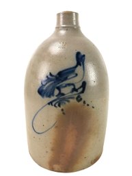 19th Century Decorated Blue Bird Salt Glazed Stoneware 2-Gallon Jug - #S14-1