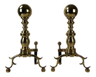 Mid-Century Virginia Metalcrafters Harvin Brass Cannonball Andirons - #BR