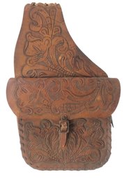 Vintage Tooled Leather Saddle Bags With Western Floral Motif - #S3-3