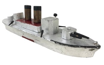 Vintage Folk Art Wooden Toy Battleship - #S3-2