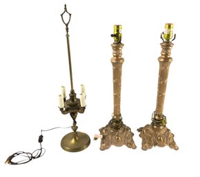 Electrified Brass Bouillotte Table Lamp & Spelter Table Lamps - #S1-5