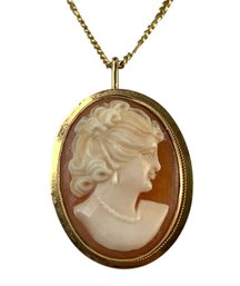 18K Gold Cameo Pendant Brooch With 18K Gold Filled Chain - #JC-B