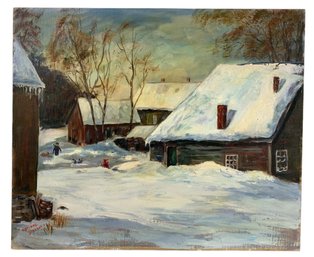 Cape Ann, MA Winter Landscape Oil On Canvas Painting, Signed Corinne Jackson - #C2
