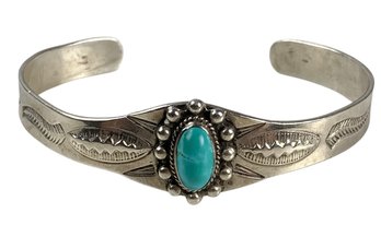 Vintage Southwestern Sterling Silver Turquoise Bracelet - #JC-B