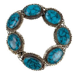Mexican Sterling Silver Turquoise Link Bracelet - #JC-B