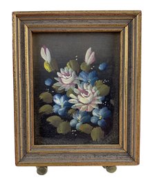 Signed Miniature Nantucket Crocus Oil Painting With Brass Tabletop Art Easel - #FS-5
