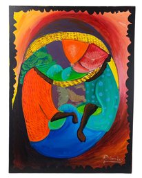 David Saintus (Haiti, B.1960) Signed Abstract Surrealist Oil On Canvas Painting - #SW-6