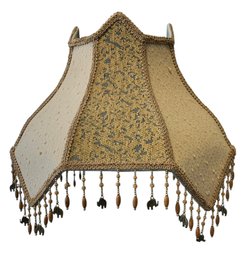 Vintage Tapestry Lampshade With Elephant Beaded Fringe - #S9-5