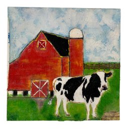 Dairy Farm Landscape Oil On Canvas Painting - #A9