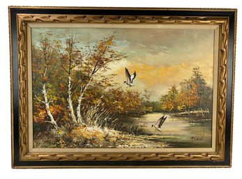 Bernard Milton (Hiawatha,  1912-1998) Signed Mallard Duck Oil On Canvas Painting - #BR-7