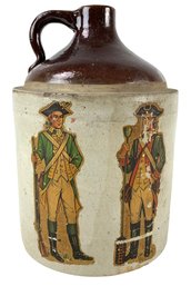 Vintage Stoneware Whiskey Jug With Revolutionary War Soldier Decals - #S19-4