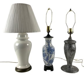 Table Lamps: Art Nouveau Pewter, Chinoiserie Porcelain & White Ceramic (WORKS) - #S6-4