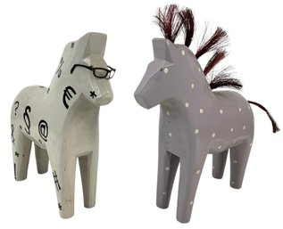 Vintage IKEA Wood Dala Horse Figures With Symbols & Polka Dots - #S8-2