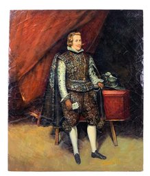 Philip IV Of Spain In Brown & Silver Signed Oil Painting On Canvas (After) Diego Velzquez - #C1