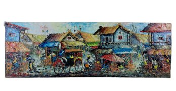 A. D. Muklas (Indonesia, 20th Century) Signed Street Market Landscape Oil Painting - #A9
