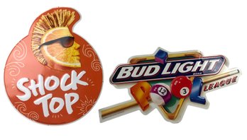 2016 Shock Top Wedgehead & 1996 Bud Light Beer League Tin Metal Bar Signs - #A1