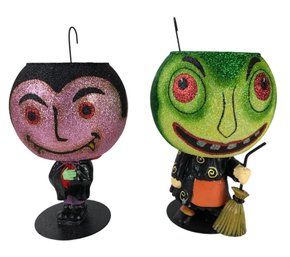 Department 56 Glitterville Halloween Dracula & Witch Tealight Candle Holders - #S3-4