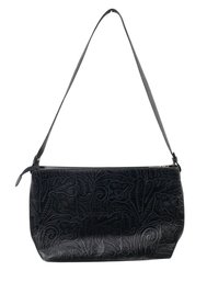 MAXX New York Black Floral Embossed Leather Shoulder Bag - #S19-3