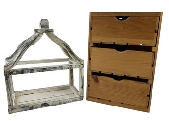 Decorative Wood Lantern Tray & Small Wood 3-Drawer Chest - #S14-1
