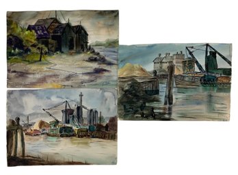 1954 Industrial Landscape Watercolor Paintings, Signed D. Leslie - #S12-4
