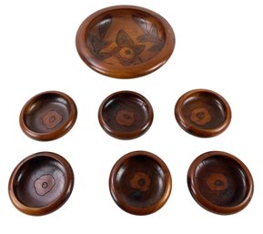 Mid-Century Carved Wood 7-Piece Salad Bowl Set - #S11-2