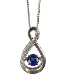 Sterling Silver Twist Necklace With Blue & White Stones (Made In Italy) - #JC-B